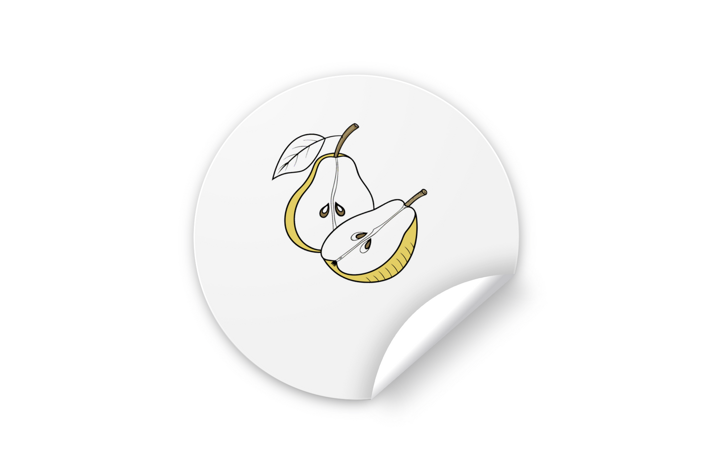 Sticker avec poires joyeuses, style vectoriel fin et thème fruité