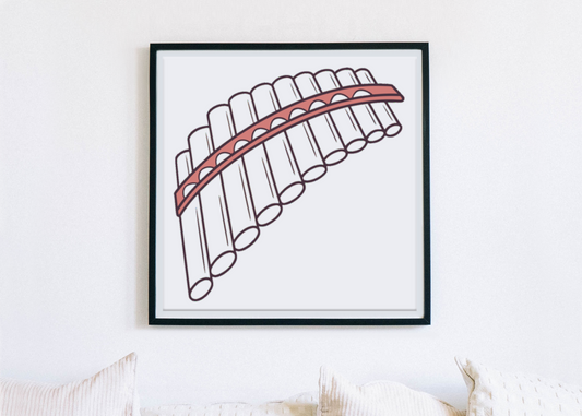 Cadre décoratif style ethnique avec une flûte de Pan en motif mélodieux