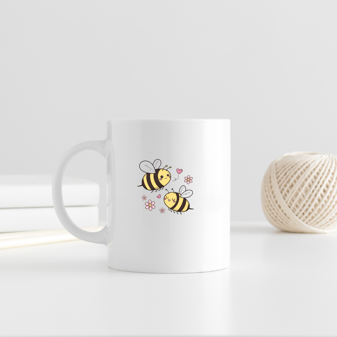 Mug avec motif abeilles joyeuses dans un style kawaii printanier