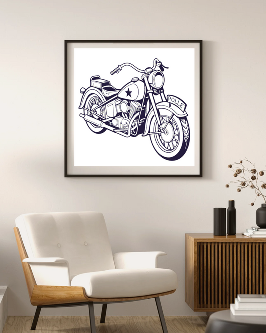Moto police vintage années 1950 encadrée, usage déco ou éducatif.