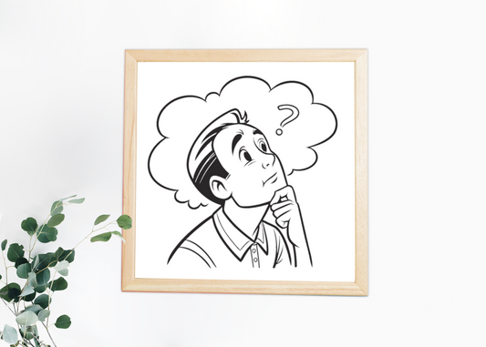 Cadre artistique avec homme en réflexion en style vectoriel sur fond moderne