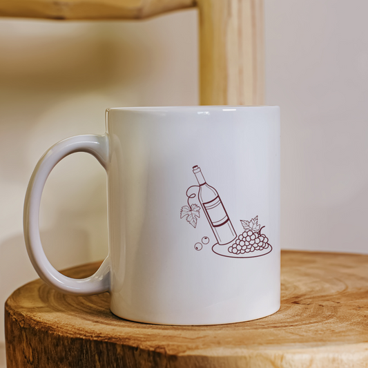 Mug élégant avec icône sophistiquée de bouteille de vin et raisins
