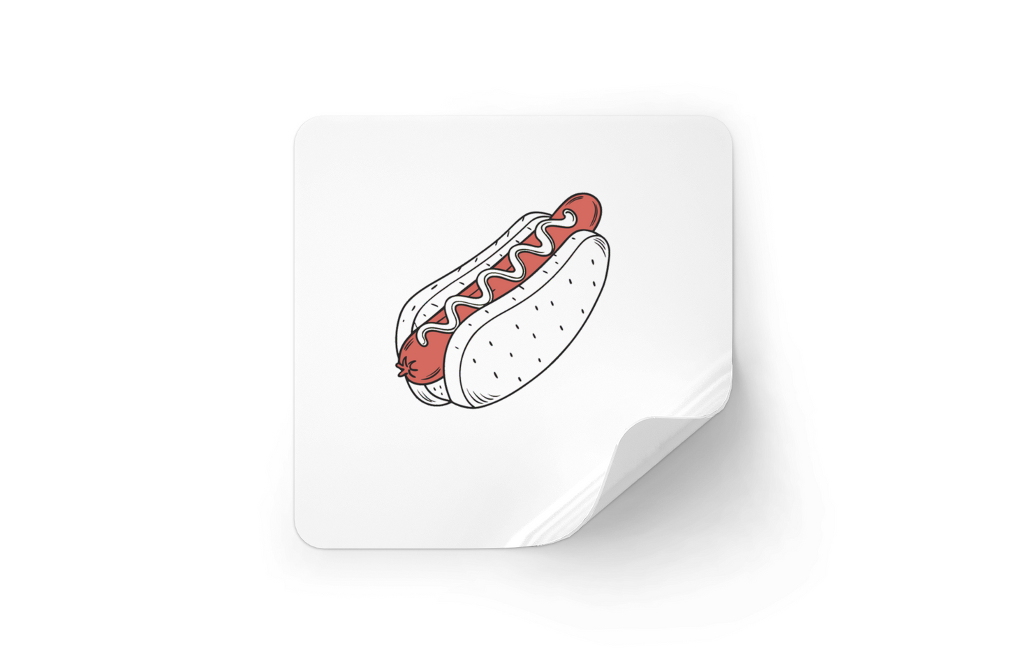 Sticker amusant avec dessin de hot dog savoureux dans un style flat design vibrant
