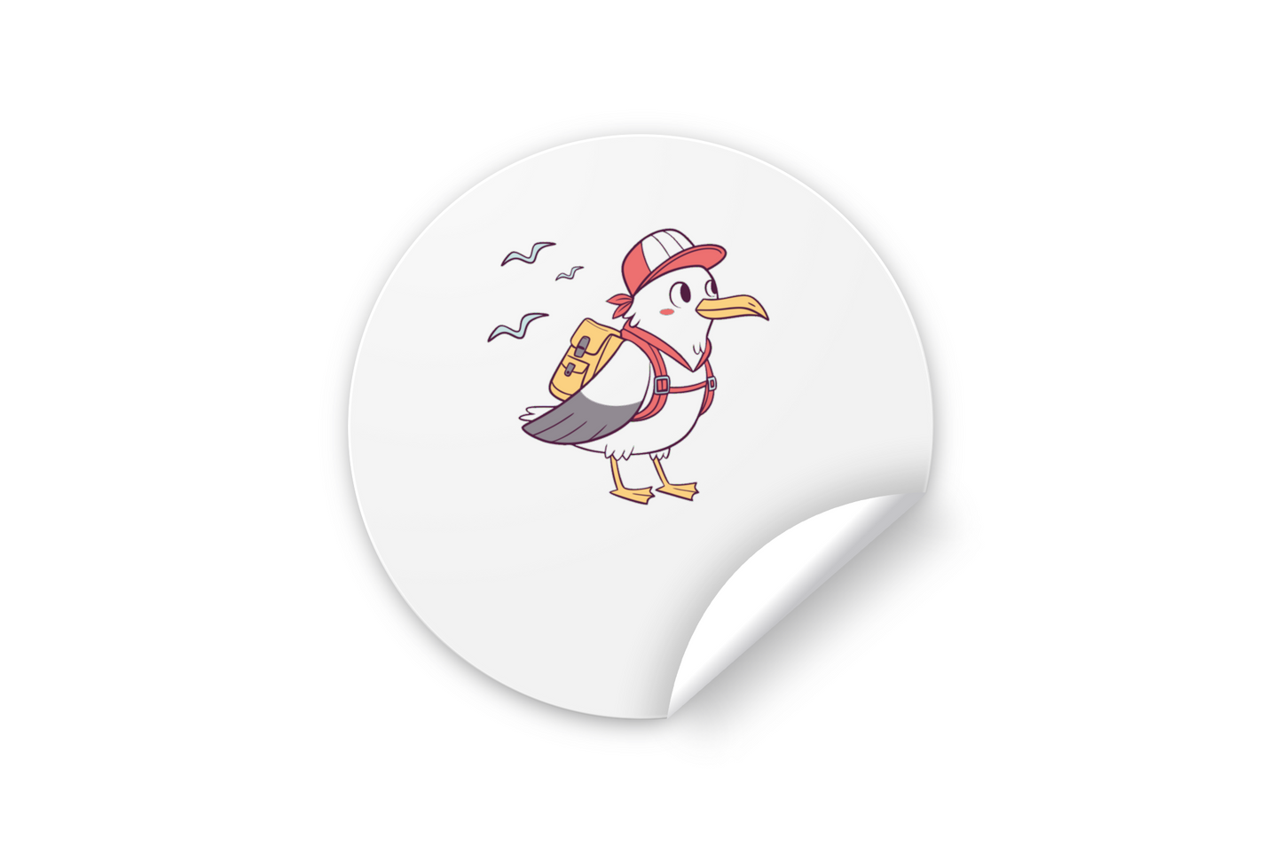 Sticker décoratif avec une mouette en style flat art sur le thème du voyage