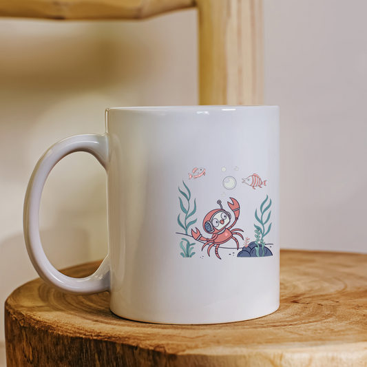 Mug avec crabe amusant en plongée dans un style ludique et aquatique
