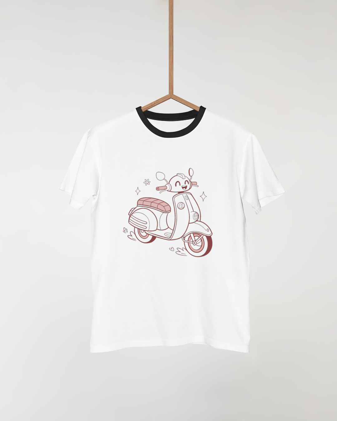 T-shirt avec icône ludique de scooter, parfait pour les amateurs de voyage urbain