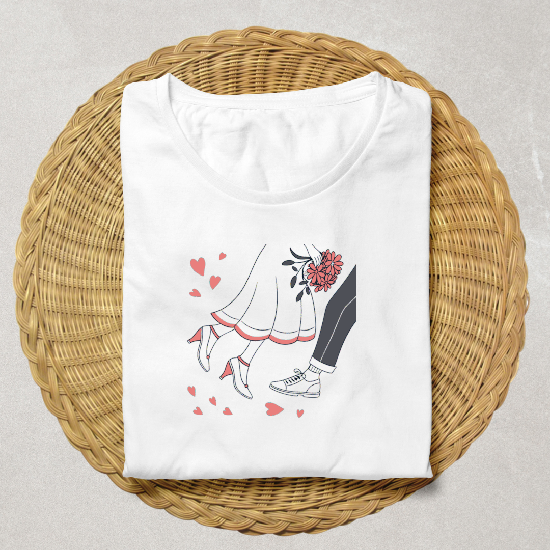 T-shirt décoré avec illustration de chaussures de mariage