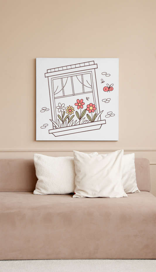 Cadre décoratif à l'ambiance printanière avec papillon et fleurs délicates