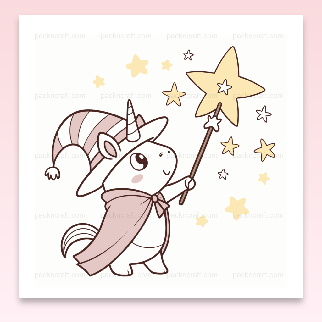 Licorne magicienne adorable avec une étoile scintillante en SVG, idéal pour DIY et décoration.