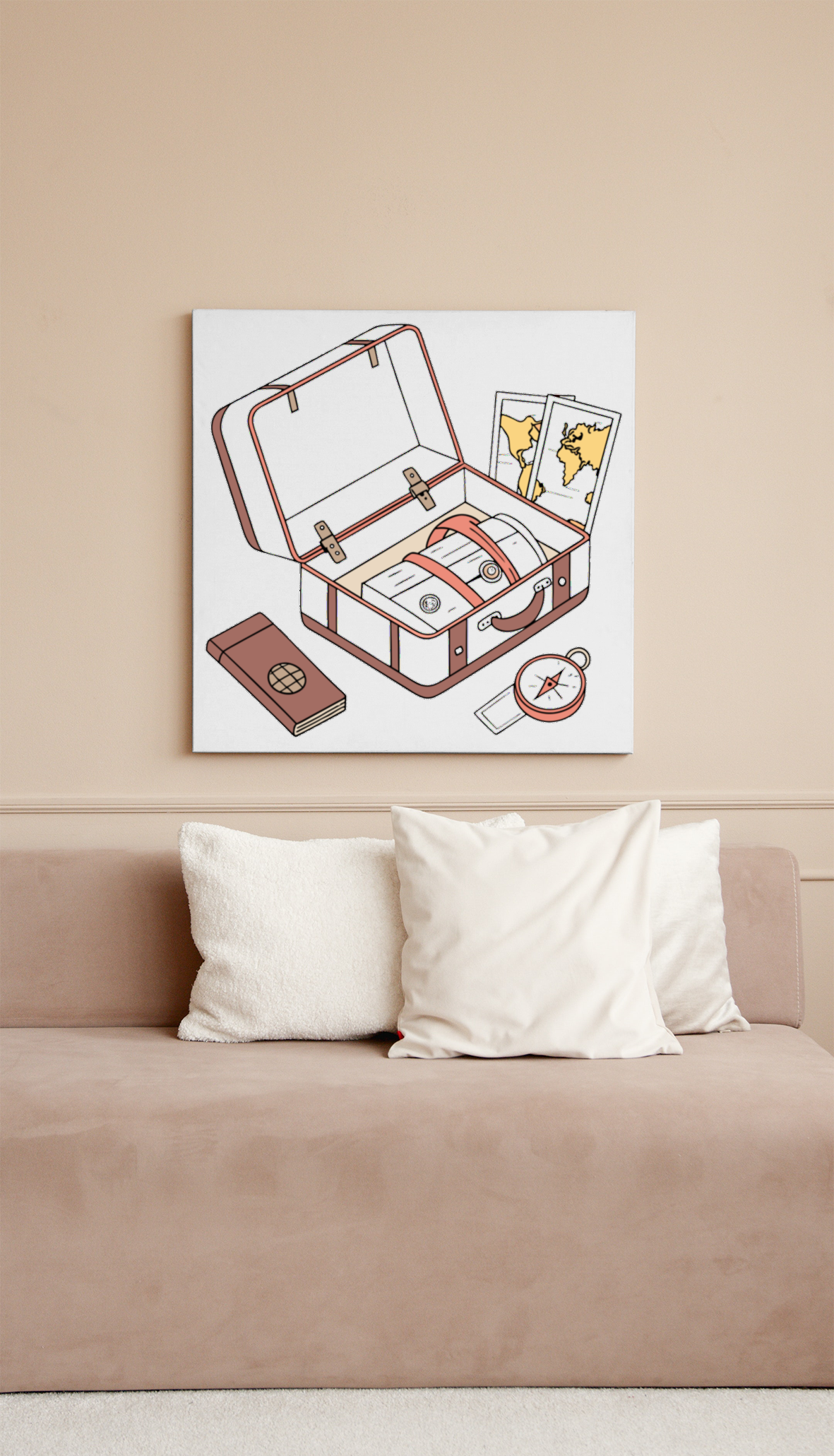 Cadre avec valise vectorielle en style flat sur fond blanc pour explorer le monde