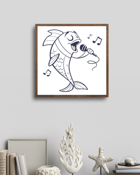 Cadre marin avec poisson chanteur stylisé en doodle