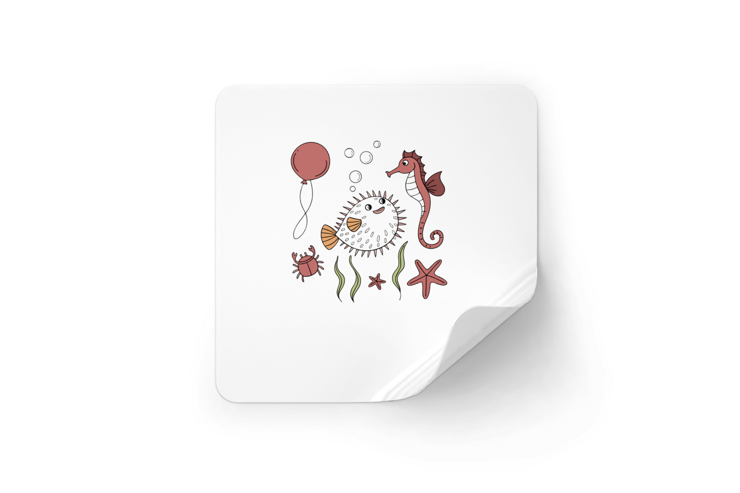 Sticker représentant un poisson-globe joyeux dans un style doodle marin coloré