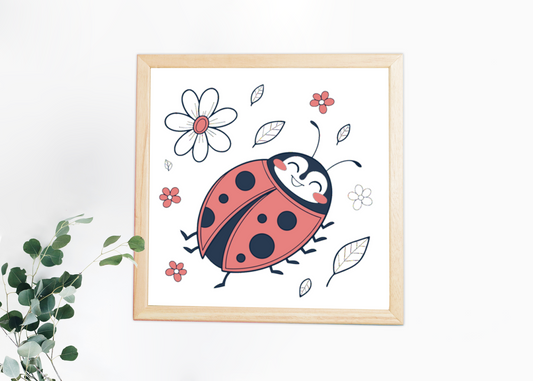 Cadre élégant affichant une coccinelle joyeuse sur fond printanier coloré