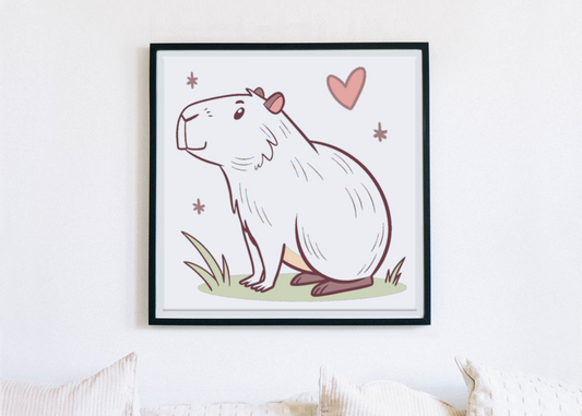 Cadre décoratif avec dessin capybara en ambiance nature style doodle moderne