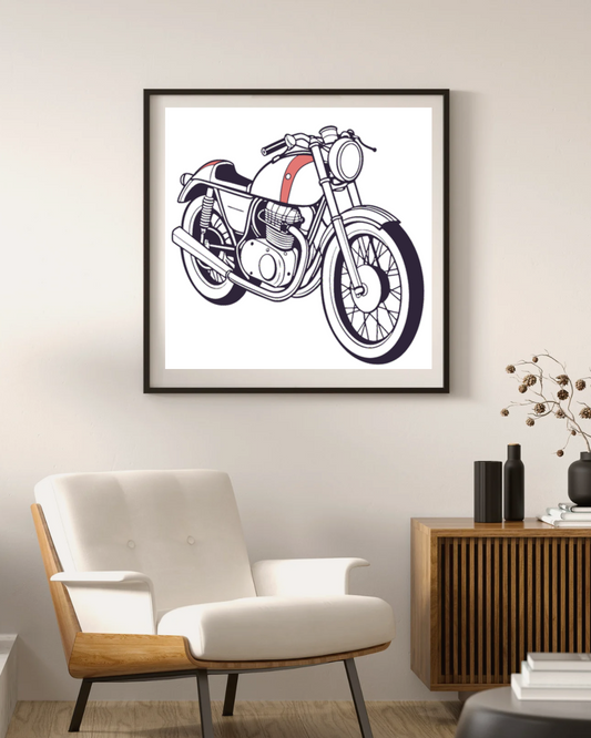 Mise en contexte vintage Café Racer pour cadre photo rétro.