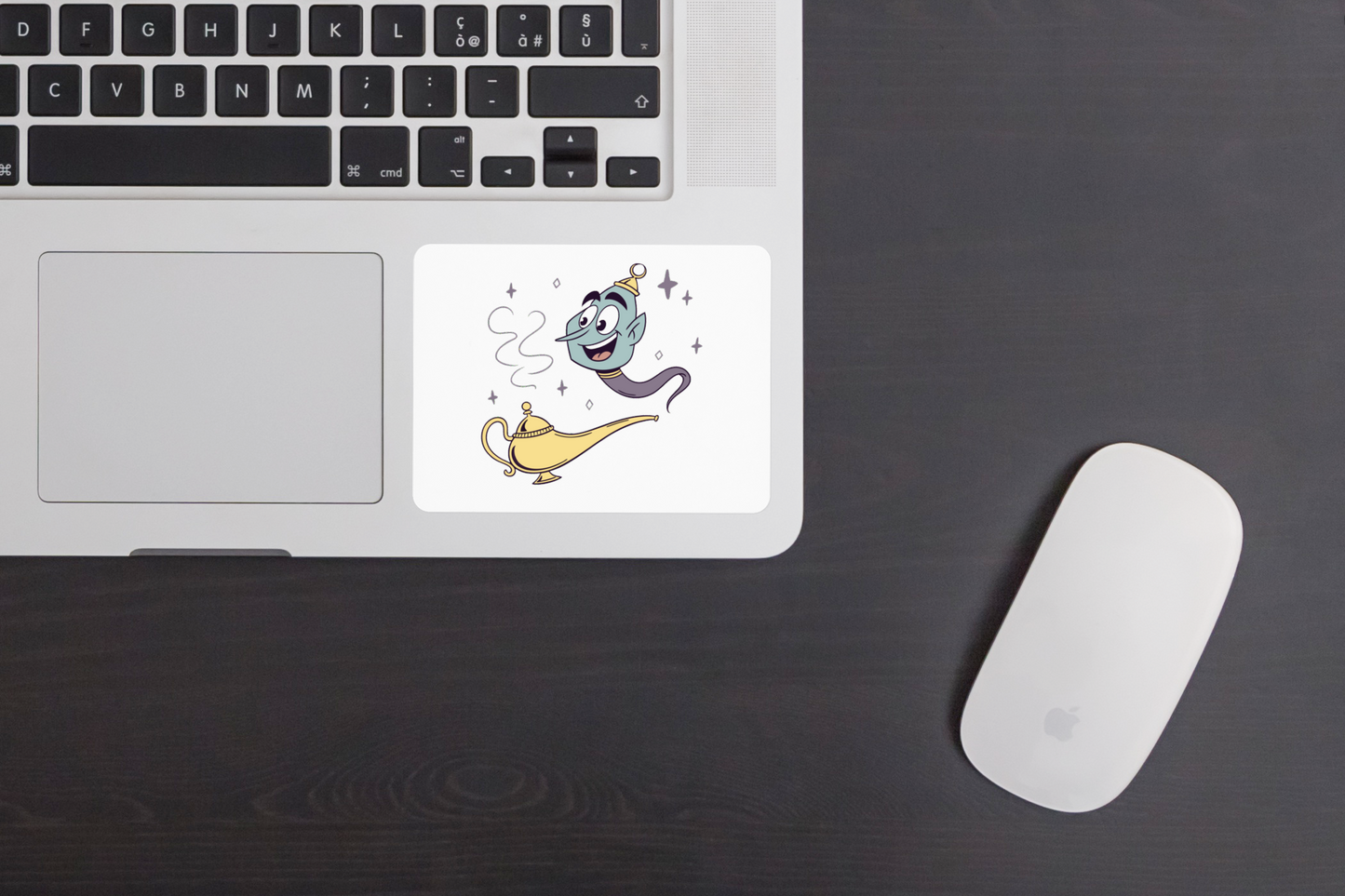 Sticker orné d'un génie souriant en style dessin sur le thème des contes magiques