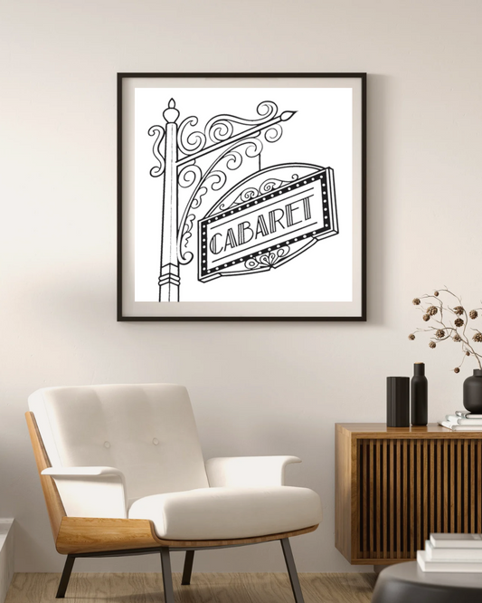 Illustration d'une enseigne de cabaret au style rétro pour décoration intérieure.