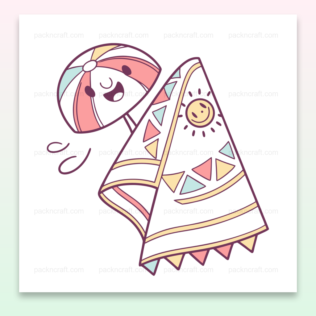 Parasol joyeux et serviette en illustration SVG, parfaits pour projets décoratifs estivaux.