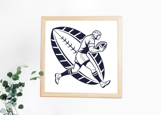 Cadre moderne avec joueur de rugby en style vectoriel illustrant la puissance sportive