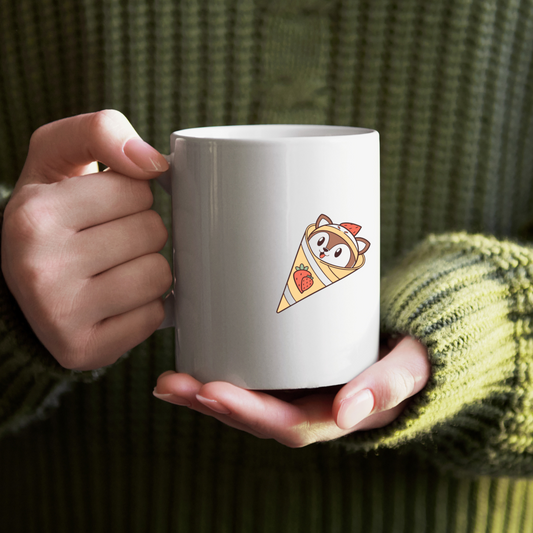 Mug affichant une douce icône kawaii de sirène en forme de crêpe