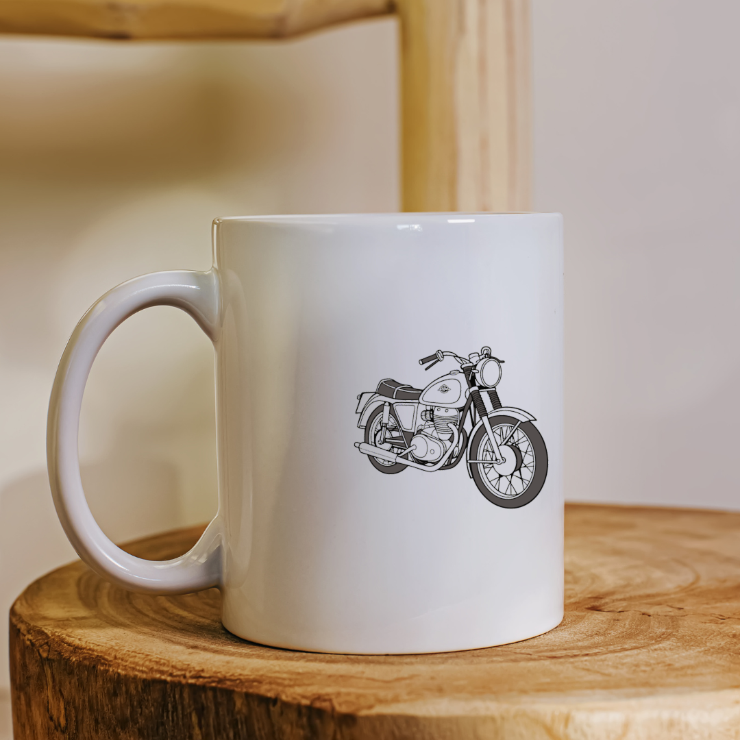 Mug design Royal Enfield Interceptor, art vectoriel années 60.