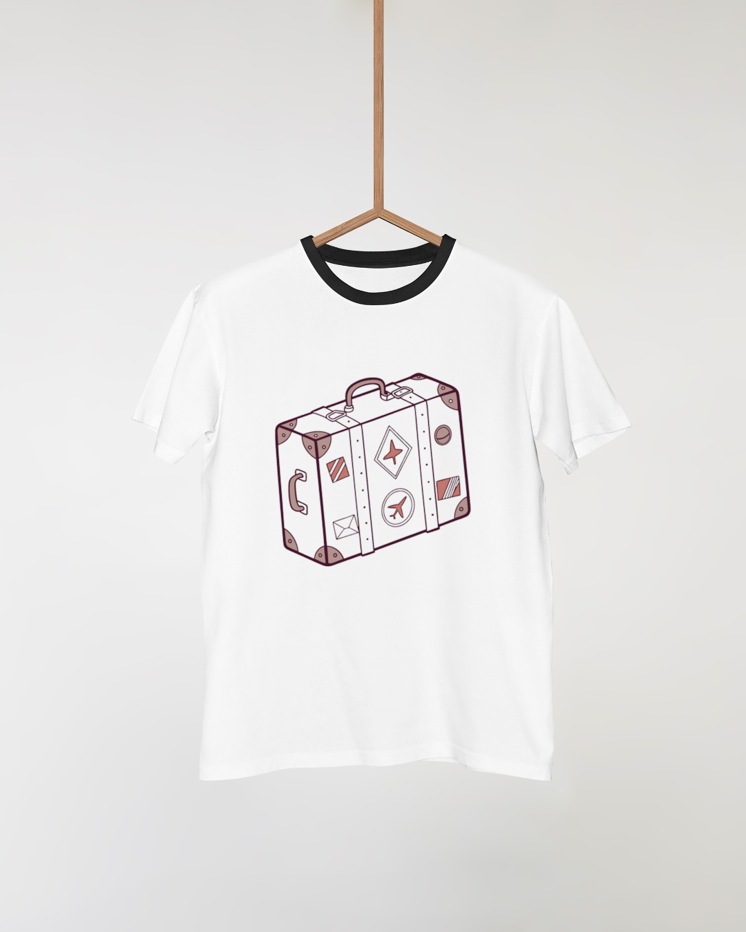 T-shirt avec valise style vectoriel épuré thème voyage