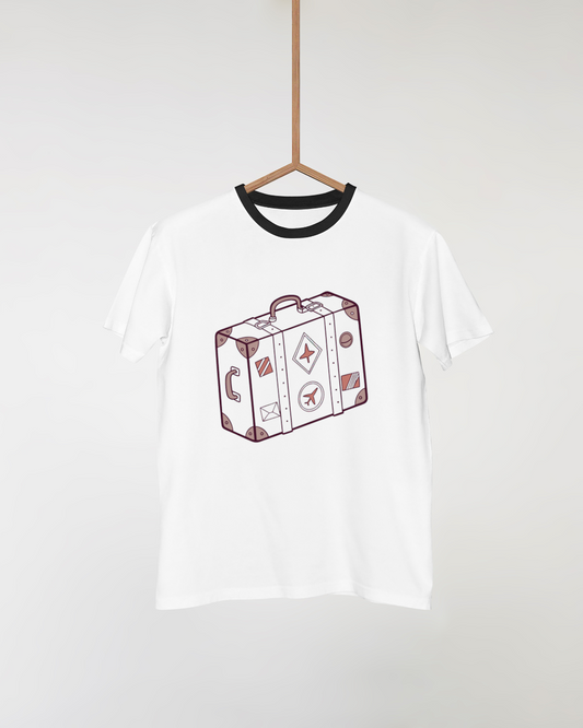 T-shirt avec valise style vectoriel épuré thème voyage