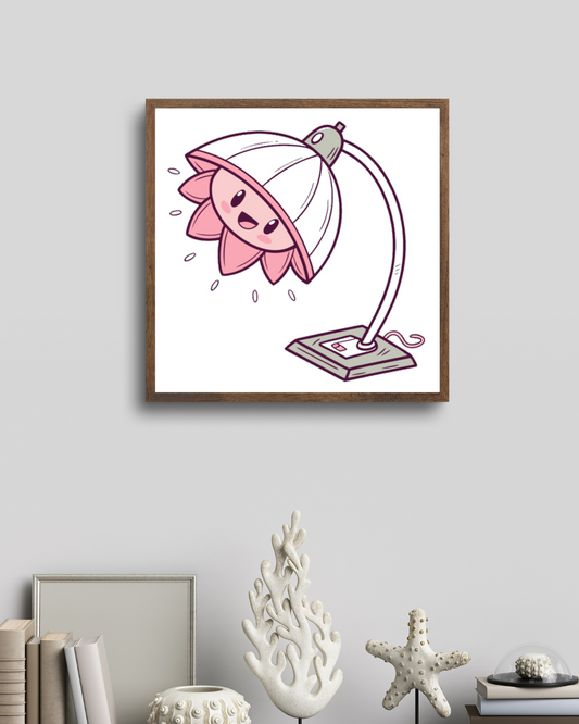 Cadre enfant décoratif avec motif kawaii de lampe fleur rieuse