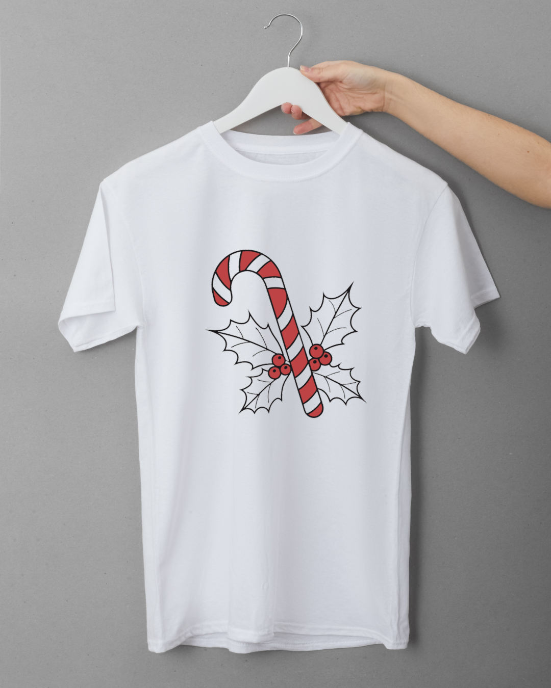 T-shirt orné d'un bâton de Noël et houx au style vintage festif