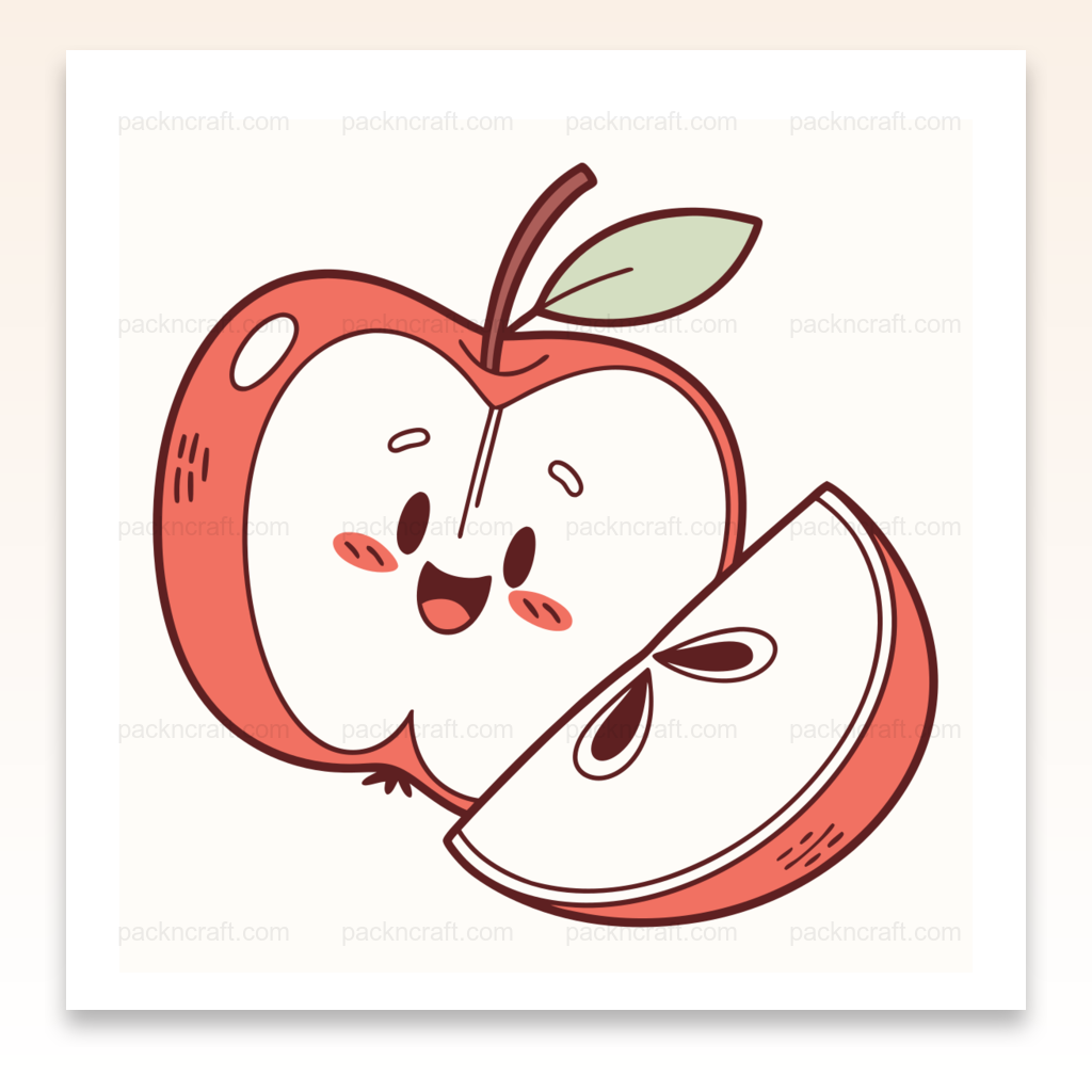 Illustration kawaii de pomme joyeuse tranchée, parfaite pour papeterie et DIY