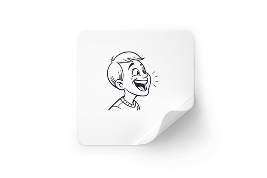 Sticker avec dessin joyeux d'enfant regardant le ciel dans un style cartoon coloré