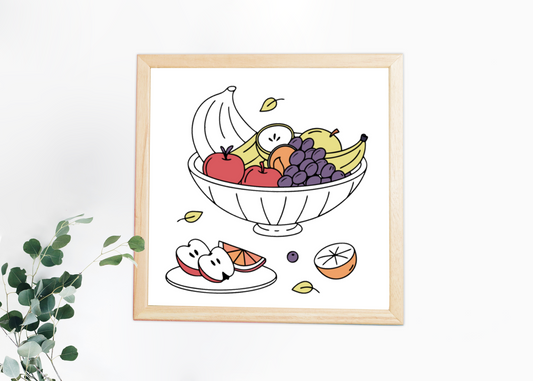 Cadre avec corbeille de fruits colorée en style minimaliste pour ambiance cuisine