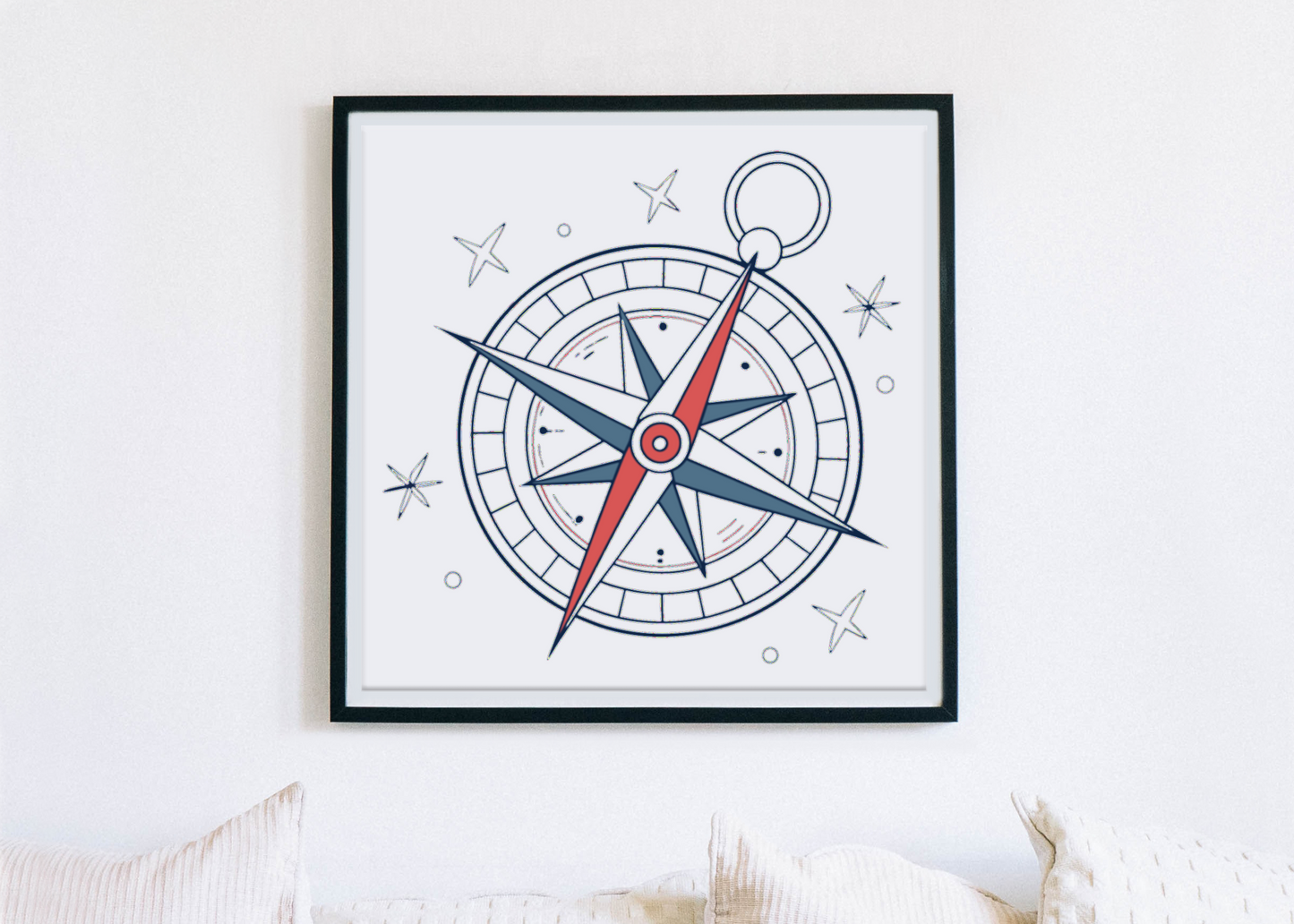 Cadre élégant au design voyage avec motif de boussole aventurière minimaliste