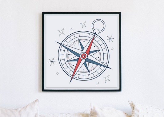 Cadre élégant au design voyage avec motif de boussole aventurière minimaliste