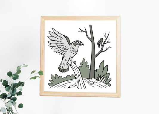 Cadre avec faucon élégant et thème naturel dans un style épuré et moderne