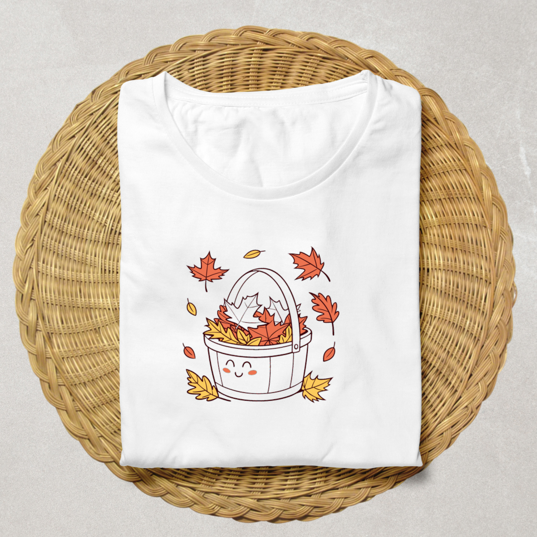 T-shirt cosy avec motif minimaliste de feuilles d'automne ambiance chaleureuse