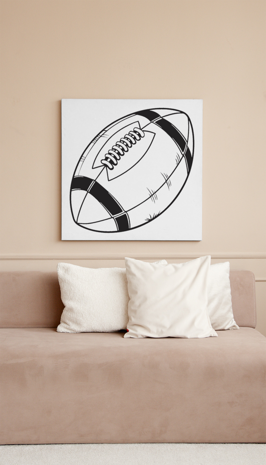 Cadre décoratif avec ballon de rugby vintage, style minimaliste et sportif
