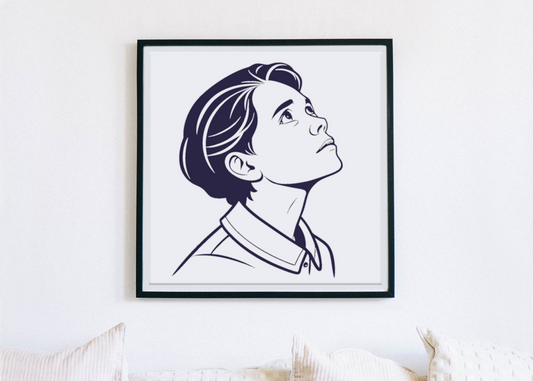 Cadre avec design élégant montrant un jeune garçon rêveur apportant inspiration