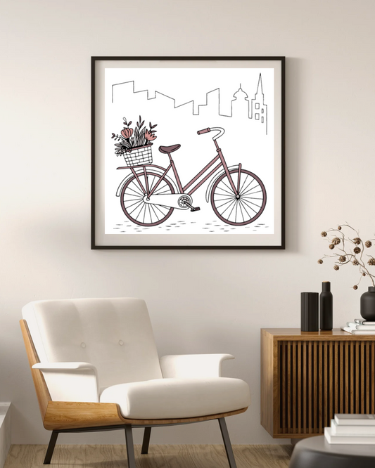 Cadre décoratif urbain avec vélos fleuris pour une touche romantique