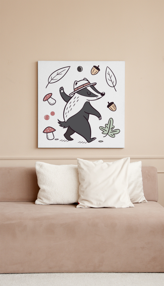 Cadre avec blaireau dansant dans un style artisanal esprit forêt charmant