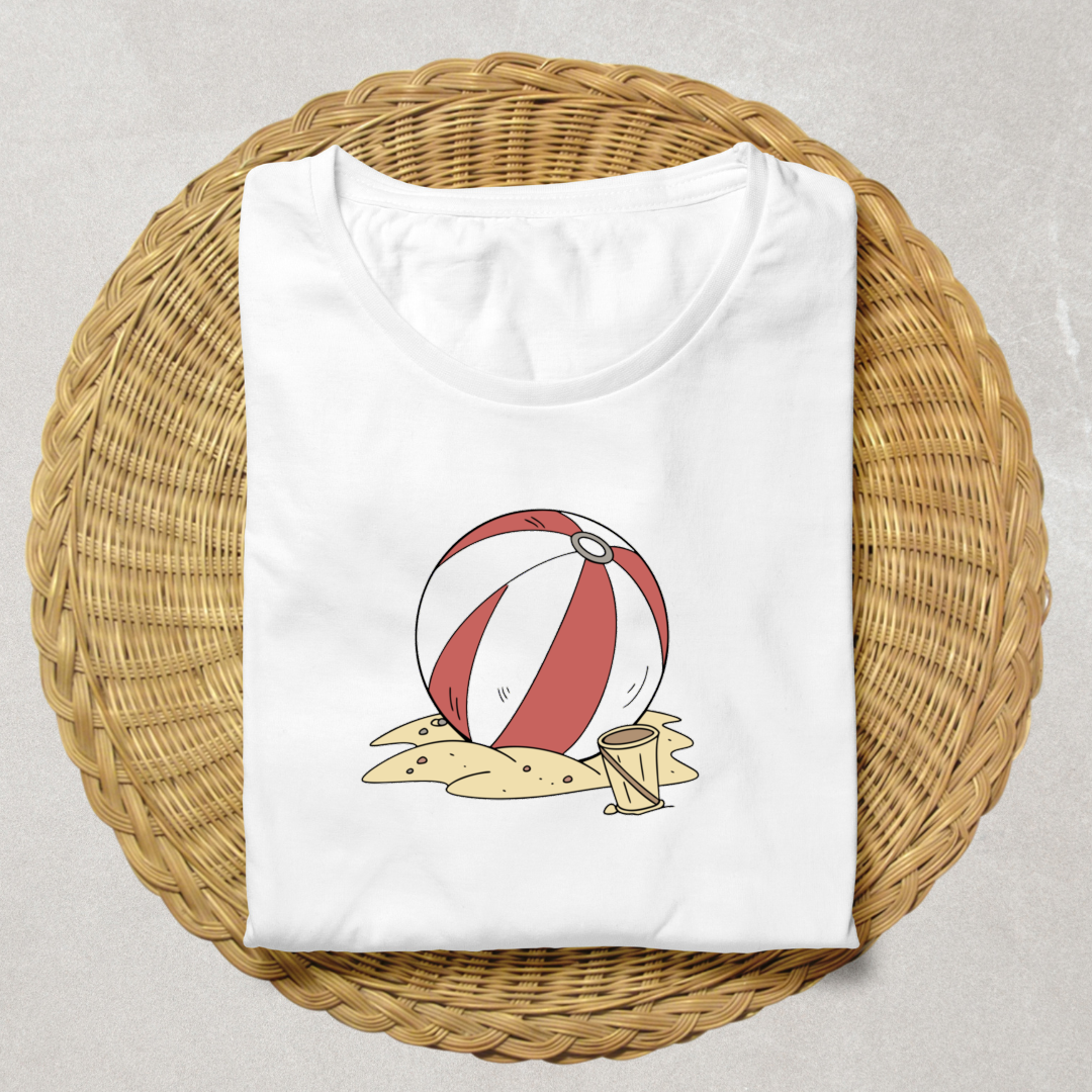 T-shirt avec ballon de plage estival sur sable en motif numérique lumineux