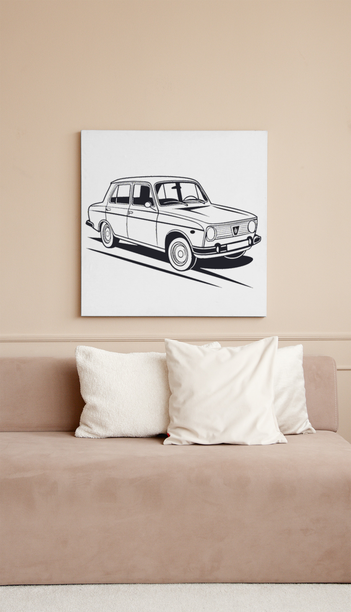 Cadre décoratif vintage avec illustration de voiture classique