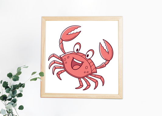 Cadre avec un crabe joyeux dansant style cartoon sur fond marin