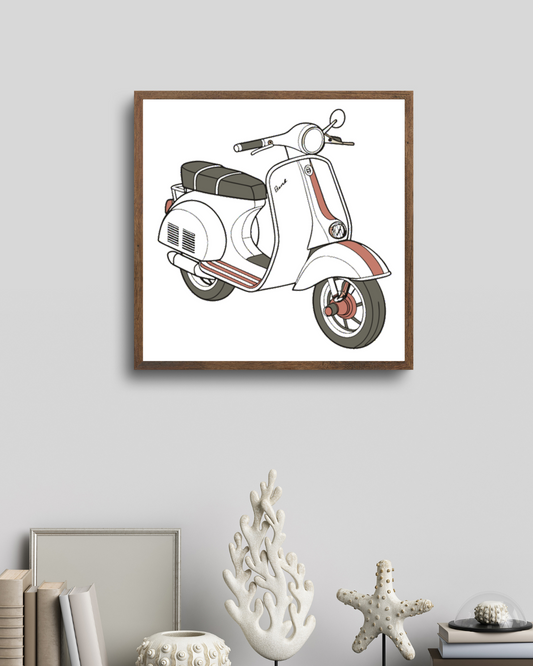 Lambretta 1950s dans un cadre vintage pour décoration murale