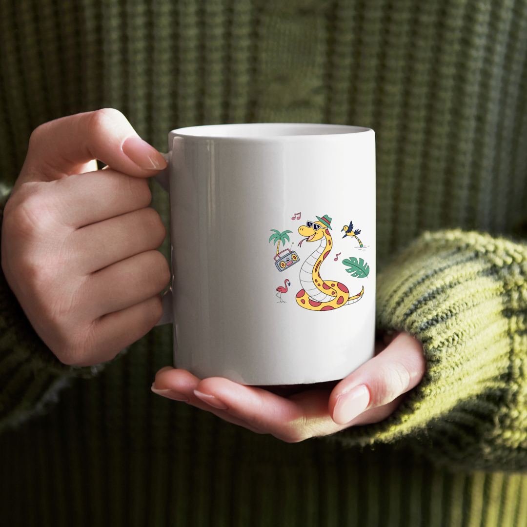 Mug avec icône de serpent dansant au style tropical et amusant