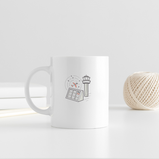 Illustration de contrôle aérien sur tasse, parfaite pour la déco avion, Dessin vectoriel écran radar sur affiche, style moderne et captivant, Tableau de commande aviation, idéal pour affichage ou projet digital, Autocollant écran radar, personnalisable pour projets créatifs, Visuel sur t-shirt aviation, stylisé pour les passionnés de vols