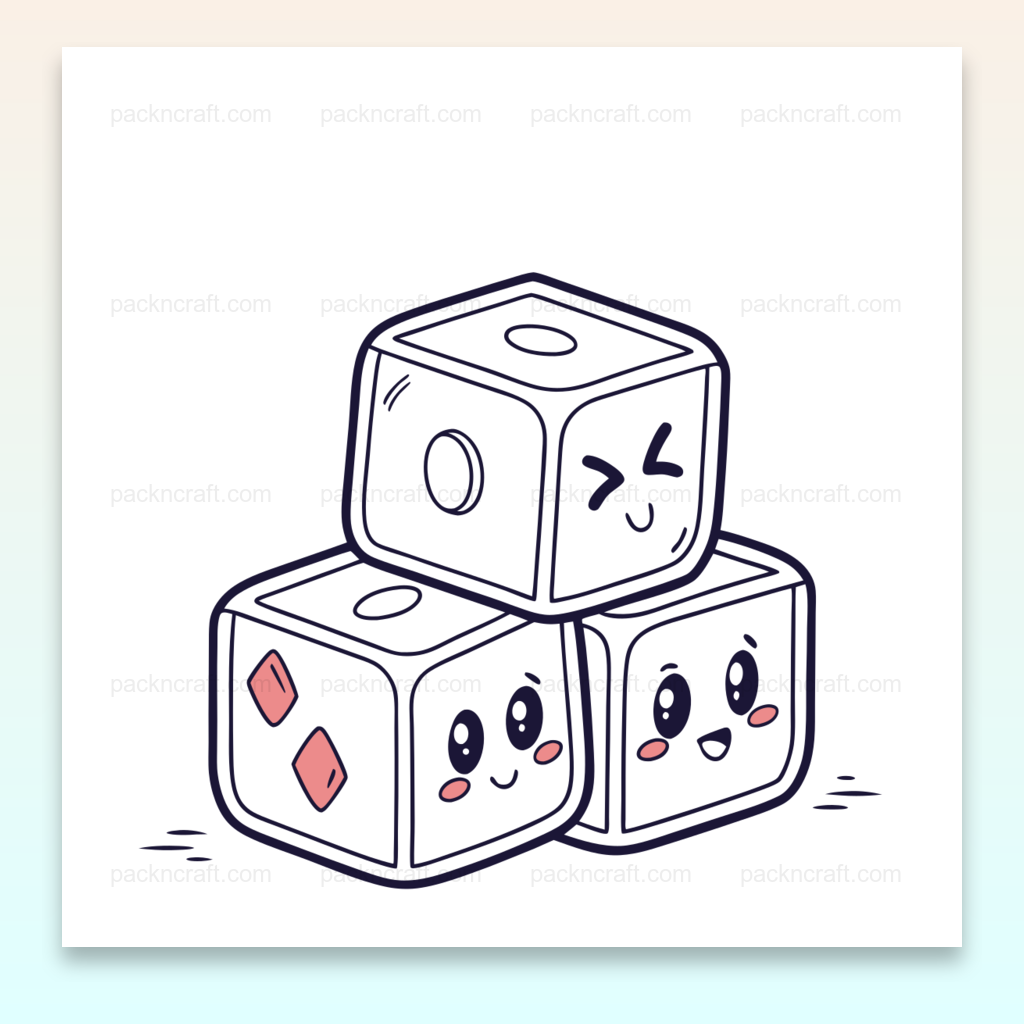 Illustration kawaii de dés mignons empilés, idéale pour DIY et papeterie