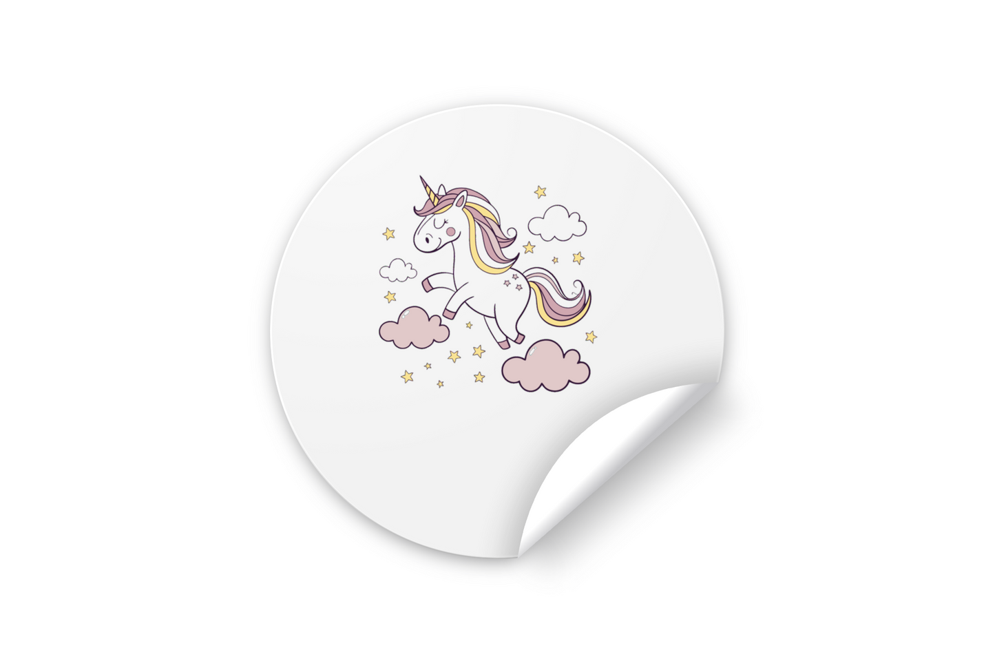 Sticker avec licorne pastel bondissant sur des nuages rêveurs et enchanteurs