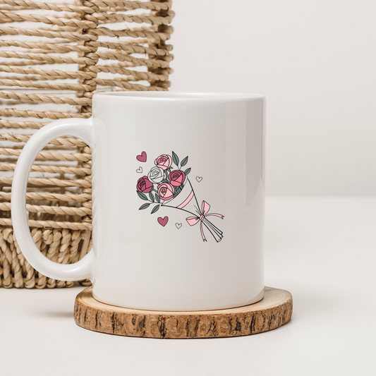 Bouquet de roses vintage sur mug, idée cadeau décoratif