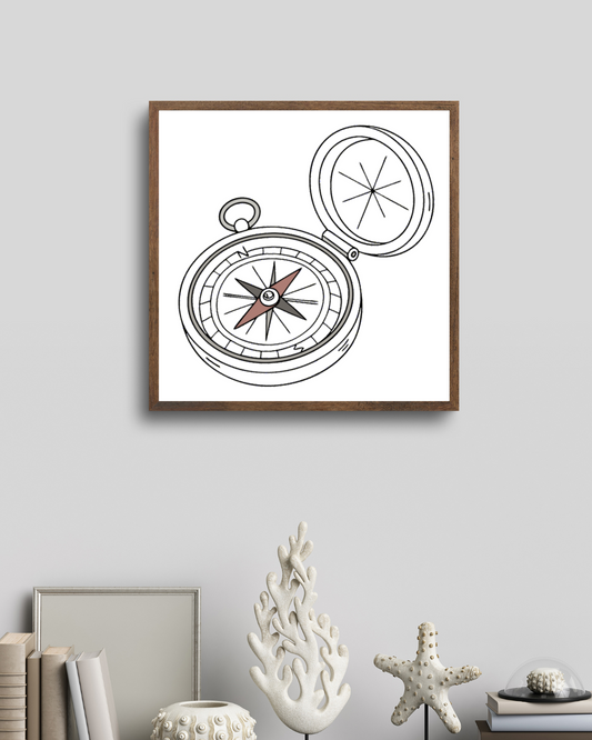 Cadre décoratif avec boussole vintage invitant à l'aventure et à l'exploration